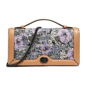 Coach Riley Chain Clutch With Heritage Floral Print Pewter/Multicolor Wallet